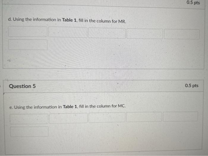 Solved d. Using the information in Table 1, fill in the | Chegg.com