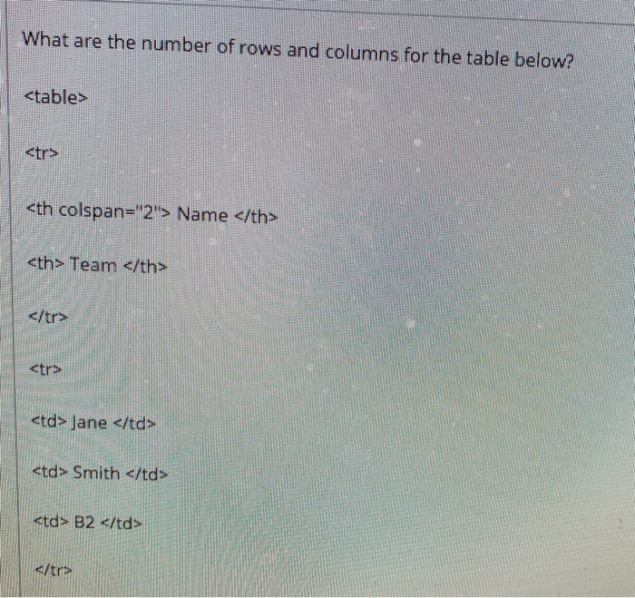 Solved What are the number of rows and columns for the table | Chegg.com