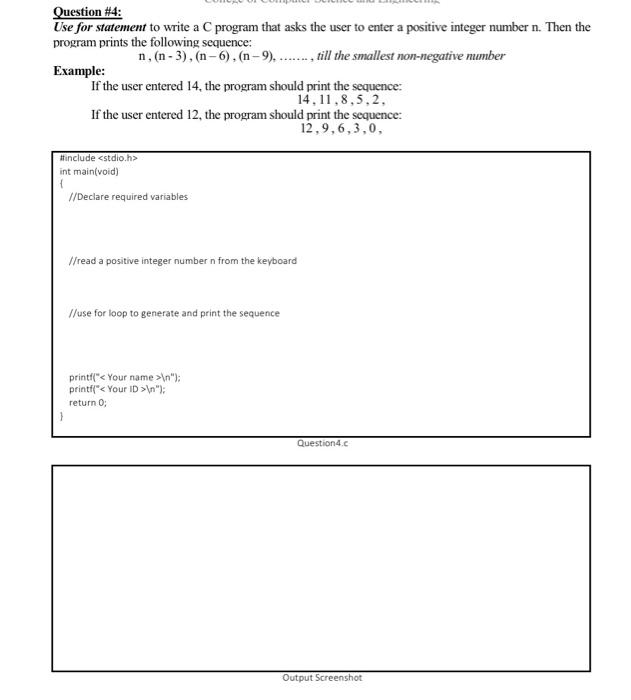 Solved Question #4: Use for statement to write a C program | Chegg.com