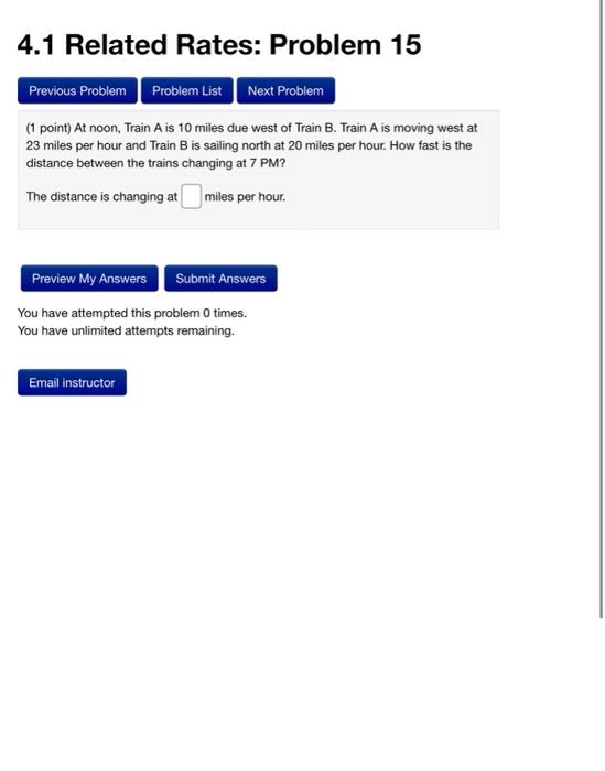 Solved 4.1 Related Rates: Problem 4 Previous Problem Problem | Chegg.com