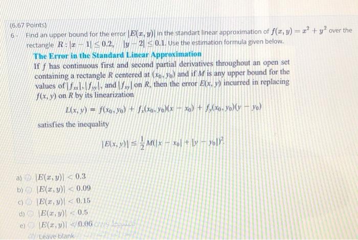 Solved (6.67 Points) 6 Find an upper bound for the error | Chegg.com