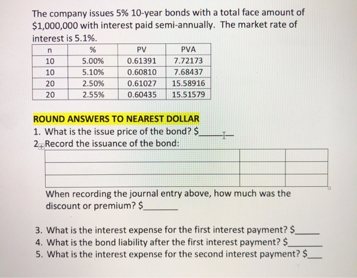 Solved The Company Issues 5% 10-year Bonds With A Total Face | Chegg.com