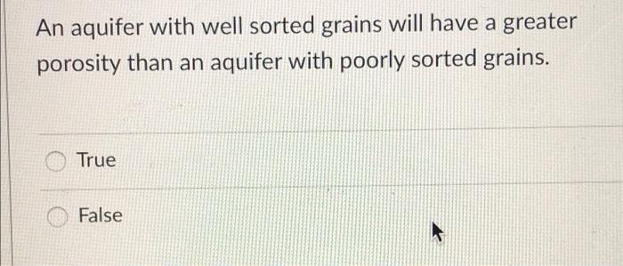 Solved An aquifer with well sorted grains will have a | Chegg.com