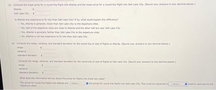 Solved The following table displays round-trip flight prices | Chegg.com