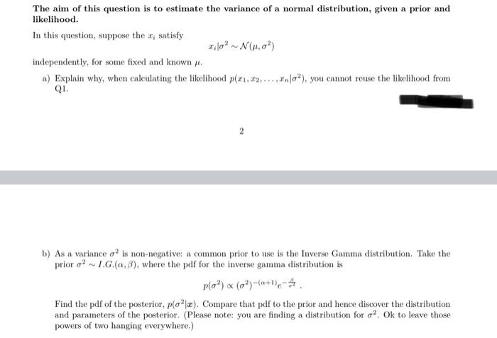 Solved The aim of this question is to estimate the variance | Chegg.com