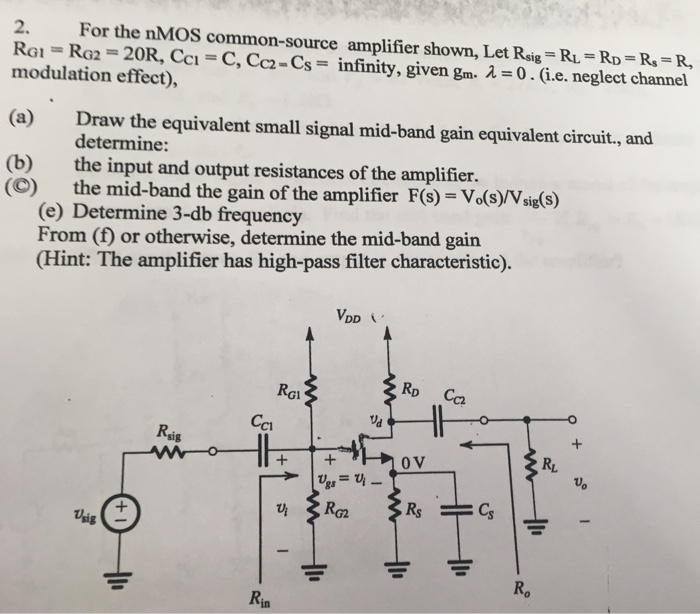 Solved For The Nmos Common Source Amplifier Shown Let Rsig 0749