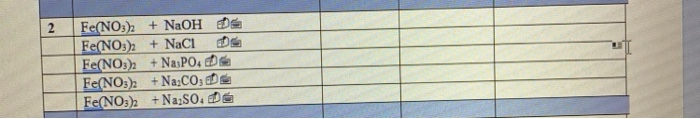 Solved 2 Fe(NO3)2 + NaOH Fe(NO3)2 + NaCl Fe(NO3)2 + NasPO. | Chegg.com