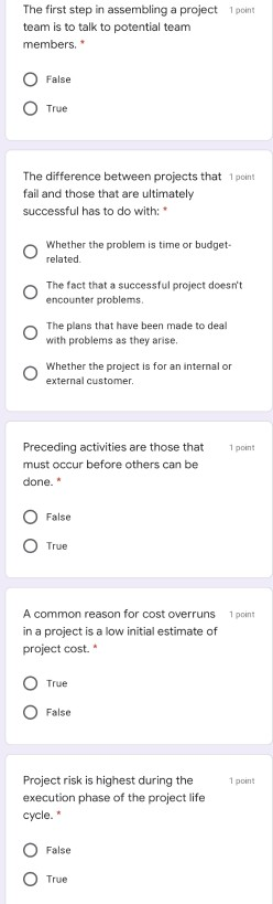 Solved The first step in assembling a project 1 point team | Chegg.com