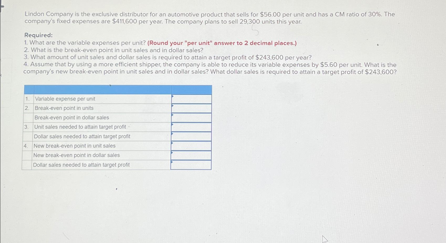 Solved Lindon Company is the exclusive distributor for an