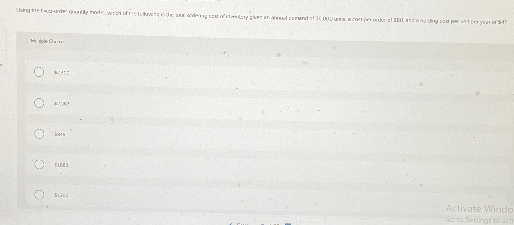 Solved Multiple Choice$2,400$2,267$849$1,889$1,200Activate | Chegg.com