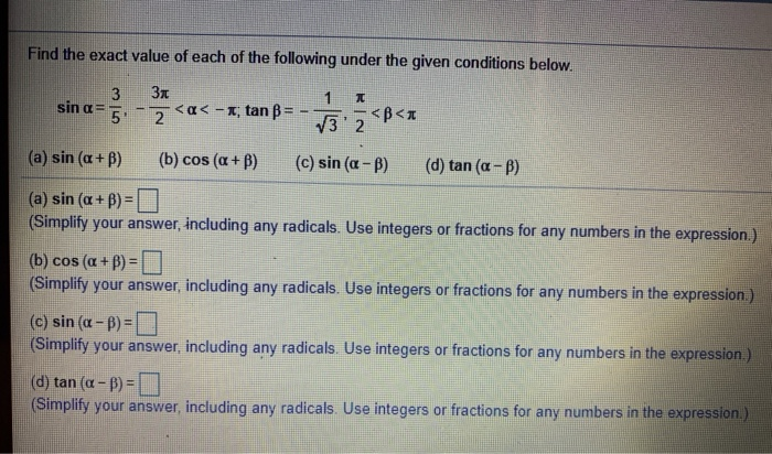 Solved Find the exact value of each of the following under | Chegg.com