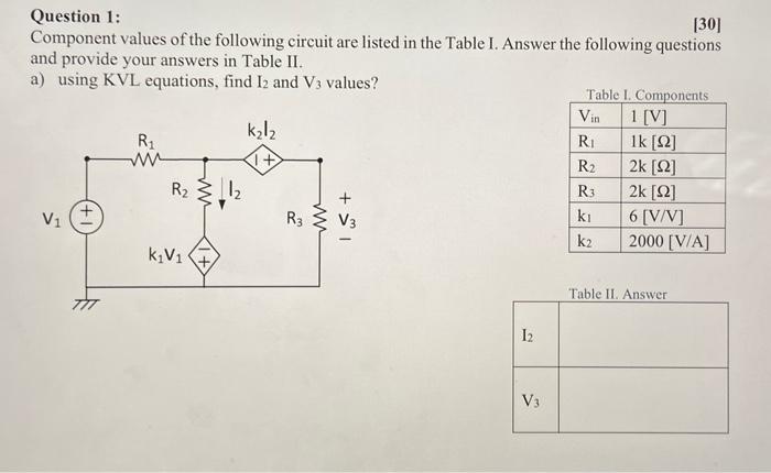Solved Question 1: [30] Component values of the following | Chegg.com