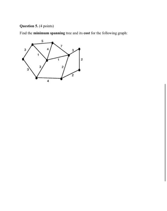 Solved Question 5. (4 points) Find the minimum spanning tree | Chegg.com