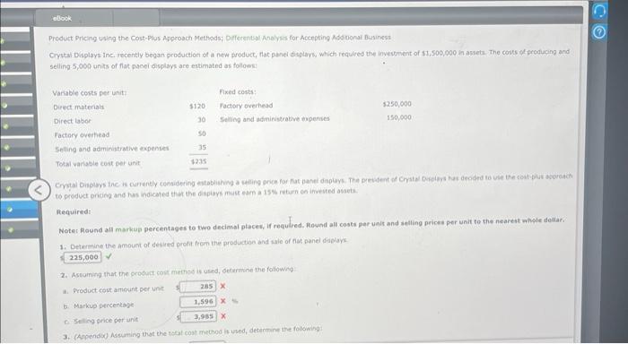 Solved 3. (Appendix) Assuming that the total cost method is | Chegg.com