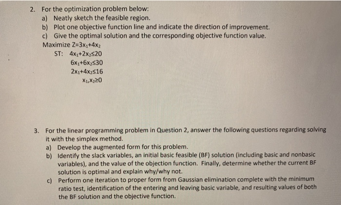 Solved 2. For the optimization problem below: a) Neatly | Chegg.com