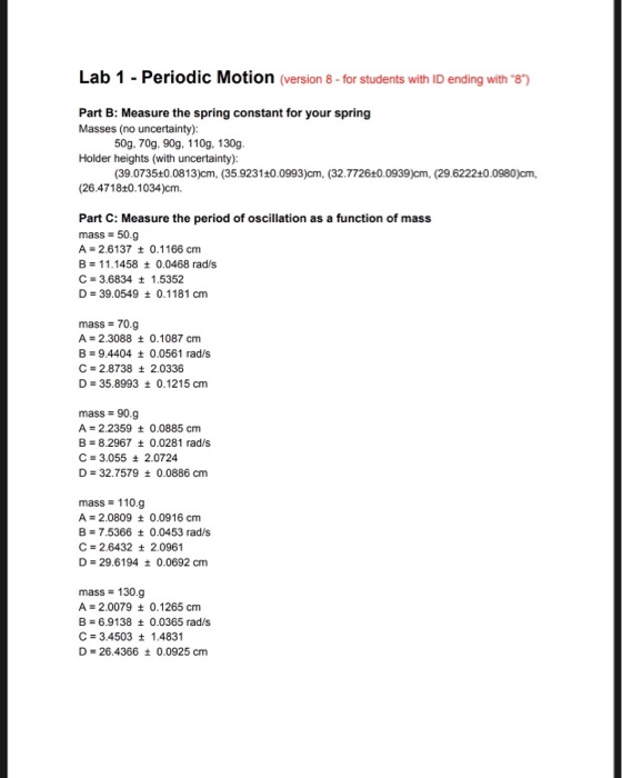 Lab 1 - Periodic Motion (version 8 - for students | Chegg.com