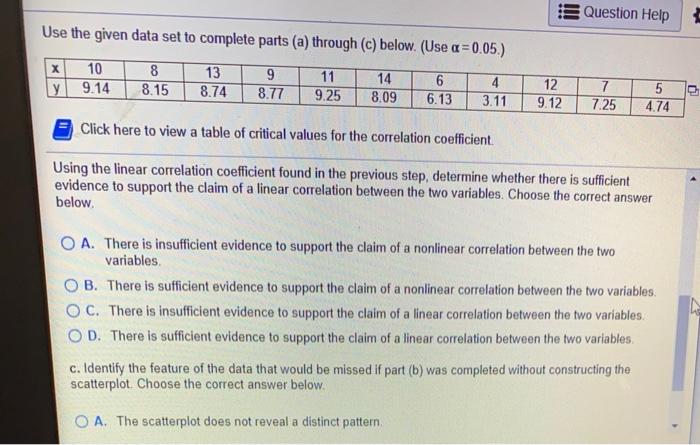 Solved Use the given data set to complete parts (a) through | Chegg.com