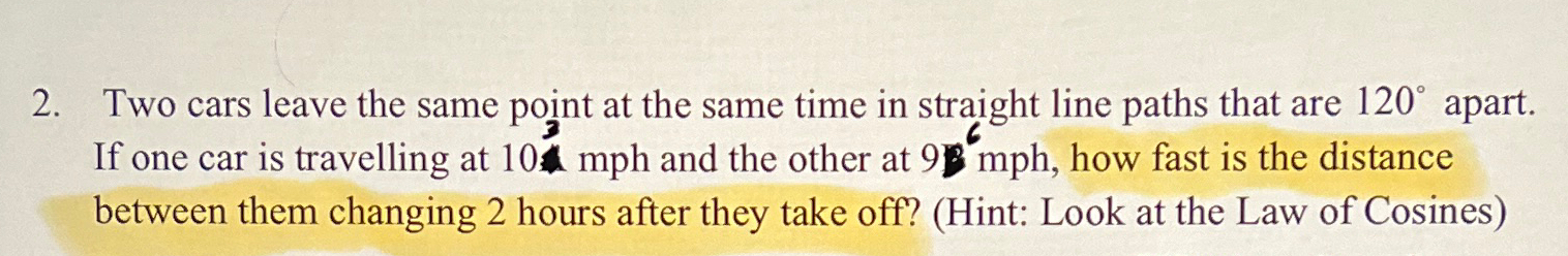 Solved Two Cars Leave The Same Point At The Same Time In | Chegg.com