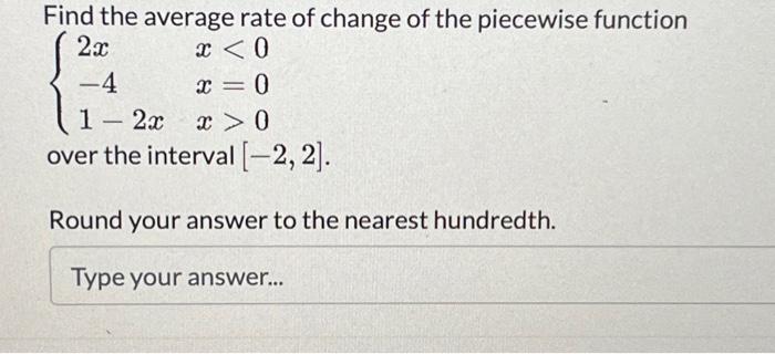 how to find the average rate of change in a piecewise function