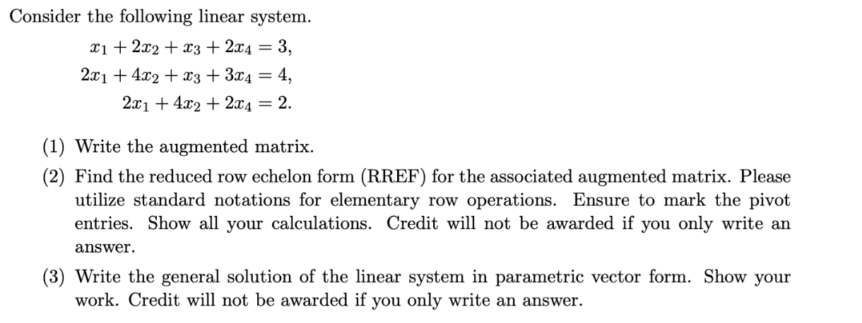 Solved Consider the following linear | Chegg.com