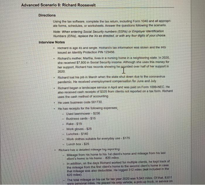 Advanced Scenario 8, Test Questions problem 31. IRS