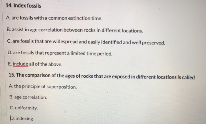 Solved 14. Index Fossils A. Are Fossils With A Common | Chegg.com