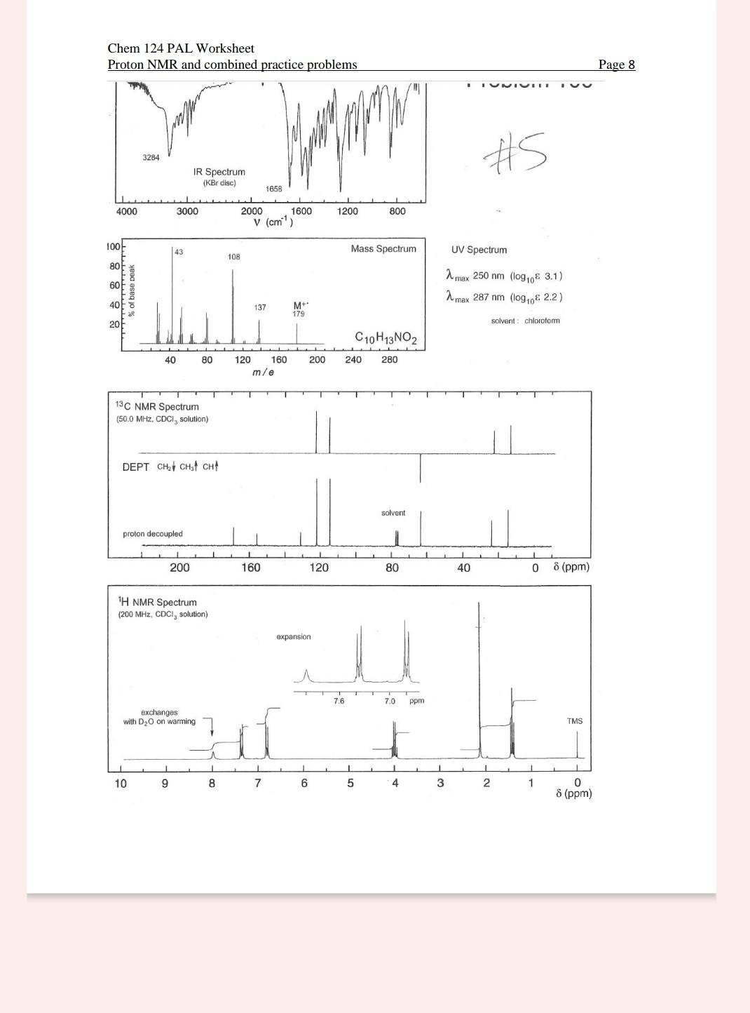 Solved Chem 124 PAL Worksheet Proton NMR and combined
