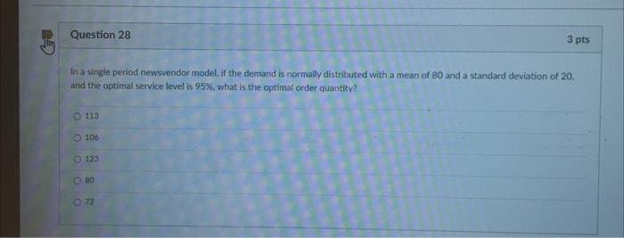 Solved Question 28 3 pts In a single period newsvendor | Chegg.com