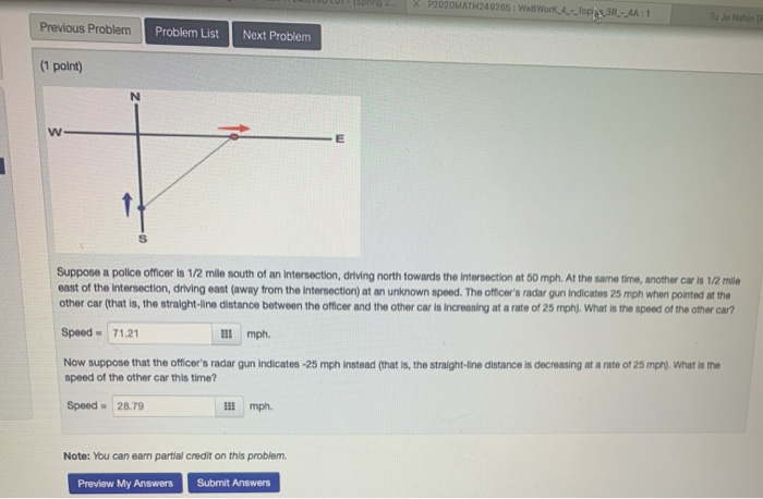 solved speeding violation classwork (work with a... Solved X P2020MATH249265: WeWork & Topl3...44:1 Previous | Chegg.com