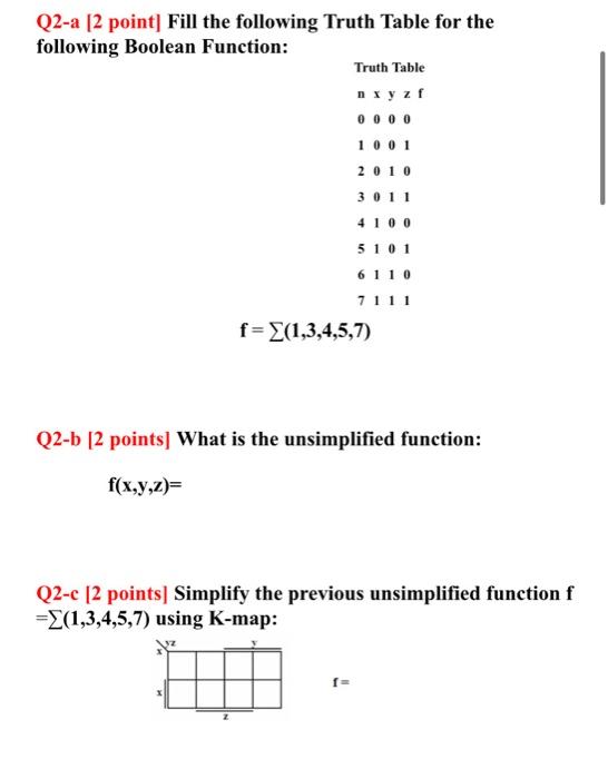 Solved Q2-a [2 point] Fill the following Truth Table for the | Chegg.com