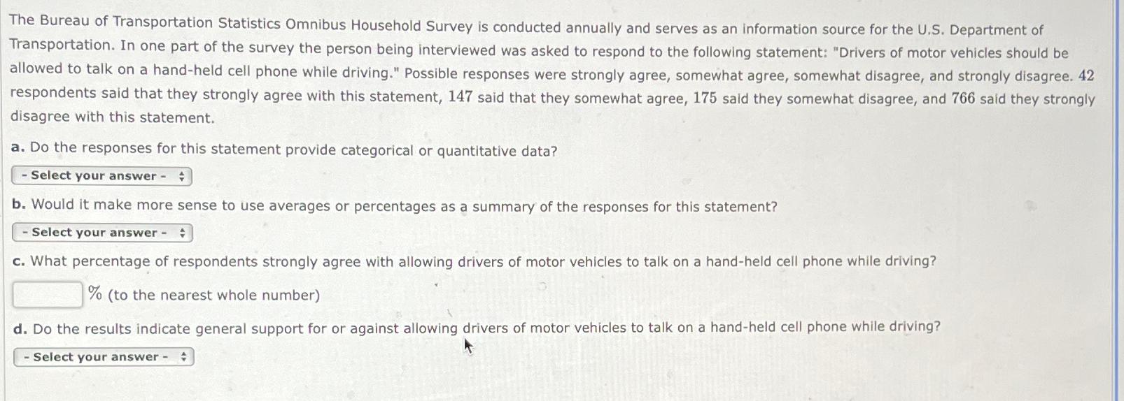 Solved The Bureau of Transportation Statistics Omnibus | Chegg.com