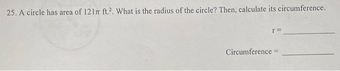 area of a circle with a radius of 2.5 ft