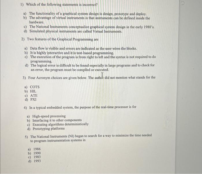 Solved 1. Which of the following is incorrect? (a) the