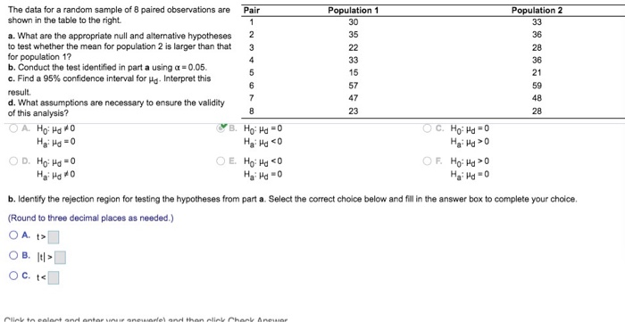 Solved Population 1 The data for a random sample of 8 paired | Chegg.com