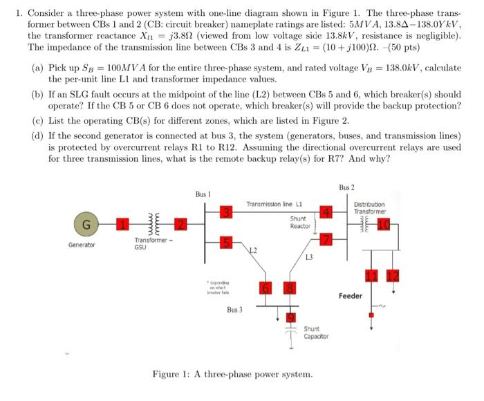 Solved 1. Consider a three-phase power system with one-line | Chegg.com