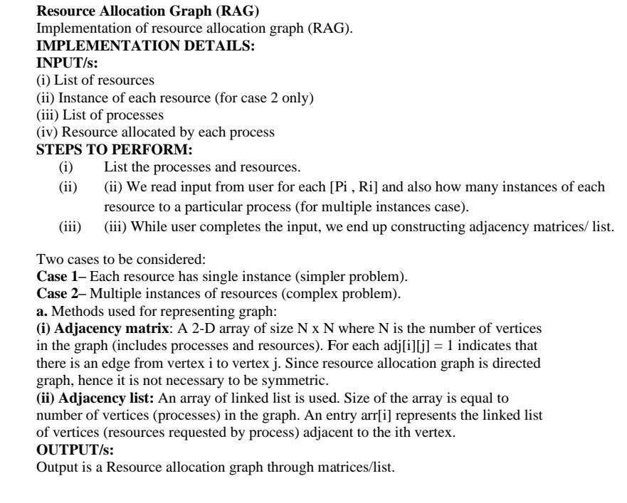 Solved resource allocation graph rag implementation of chegg