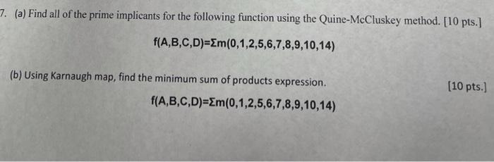 Solved 7. (a) Find All Of The Prime Implicants For The | Chegg.com