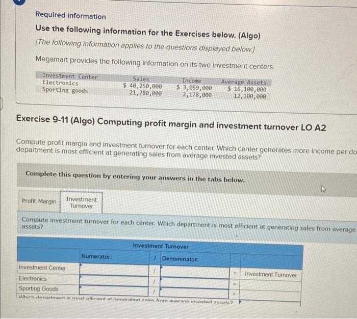 Solved Use the following information for the Exercises | Chegg.com