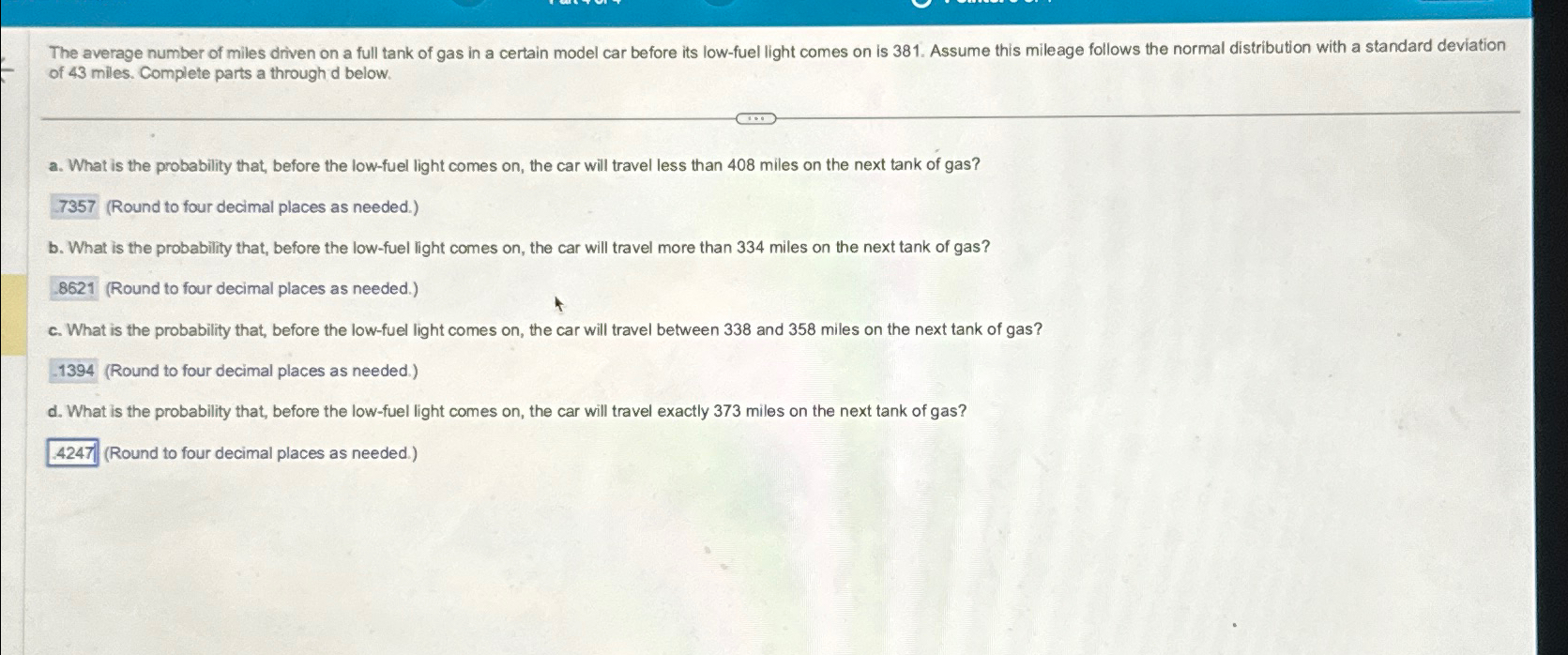 Solved of 43 ﻿miles. Complete parts a through d below.a. | Chegg.com