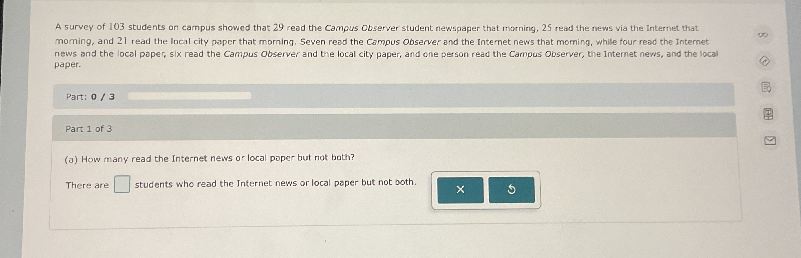 Solved A survey of 103 ﻿students on campus showed that 29 | Chegg.com