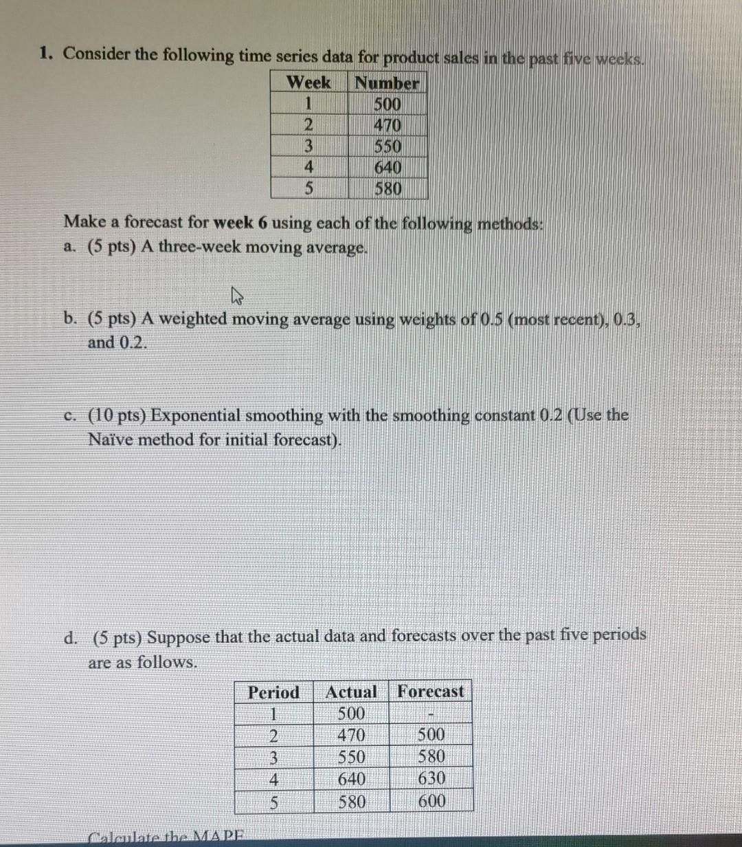 Solved 1. Consider The Following Time Series Data For | Chegg.com