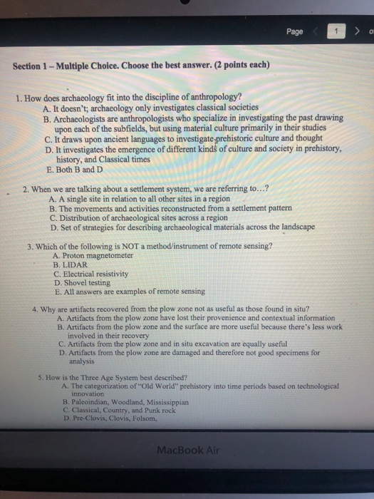 Solved Page Section 1 - Multiple Choice. Choose the best | Chegg.com