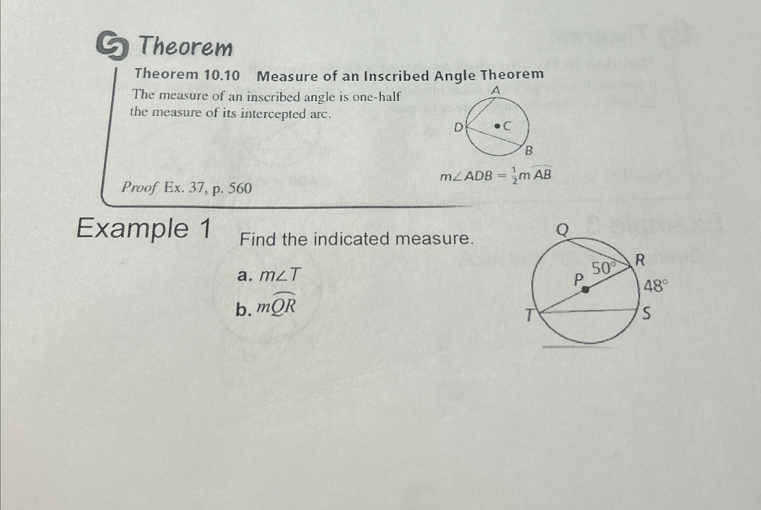 Solved TheoremTheorem 10.10 ﻿Measure of an Inscribed Angle | Chegg.com