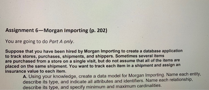 Assignment 6-Morgan Importing (p. 202) You are going to do Part A only. Suppose that you have been hired by Morgan Importing