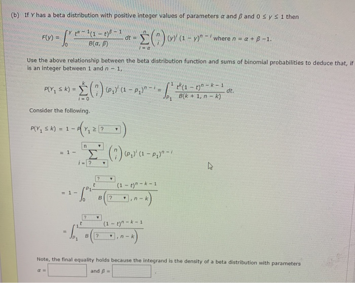 Solved B If Y Has A Beta Distribution With Positive Int Chegg Com