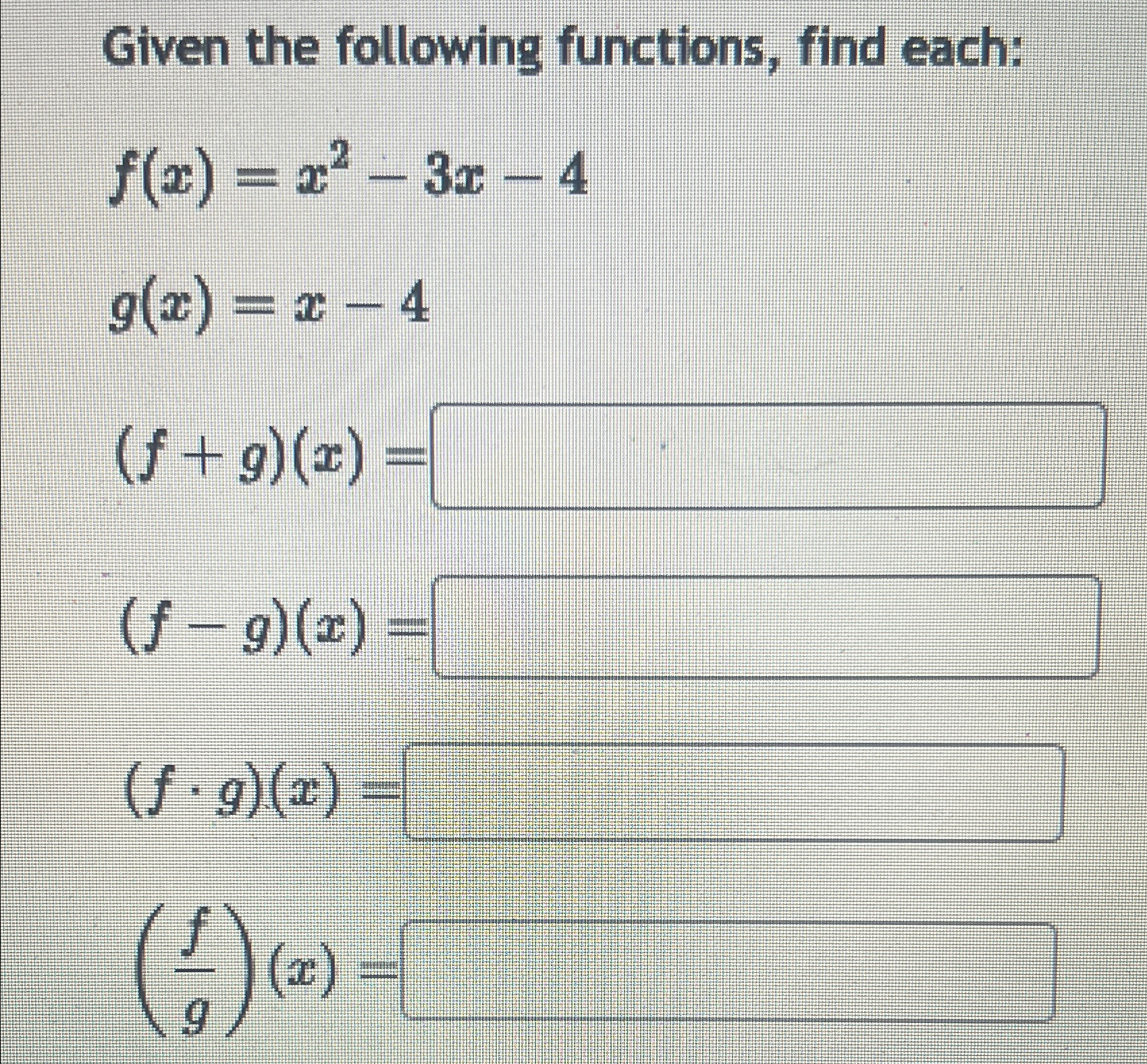 Solved Given the following functions, find | Chegg.com