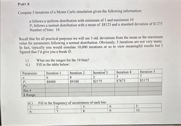 Solved Compute 5 iterations of a Monte Carlo simulation | Chegg.com