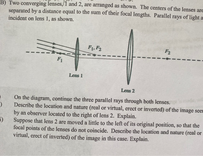 Solved B) Two converging lenses, 1 and 2, are arranged as | Chegg.com