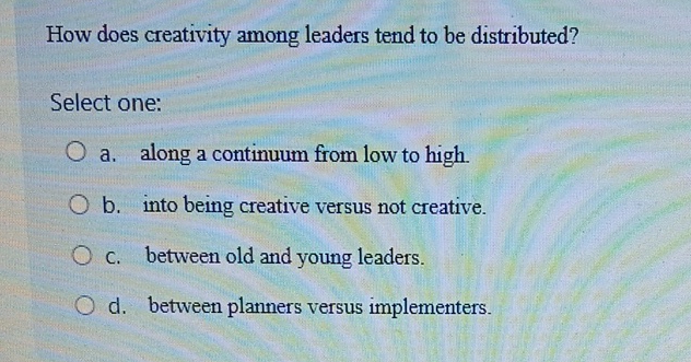 Solved How does creativity among leaders tend to be | Chegg.com