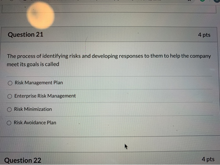 Solved Question 21 4 Pts The Process Of Identifying Risks | Chegg.com